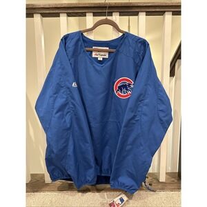 Chicago Cubs‎ Majestic Windbreaker Jacket Blue Mens Sz M Pullover V-Neck Lined
